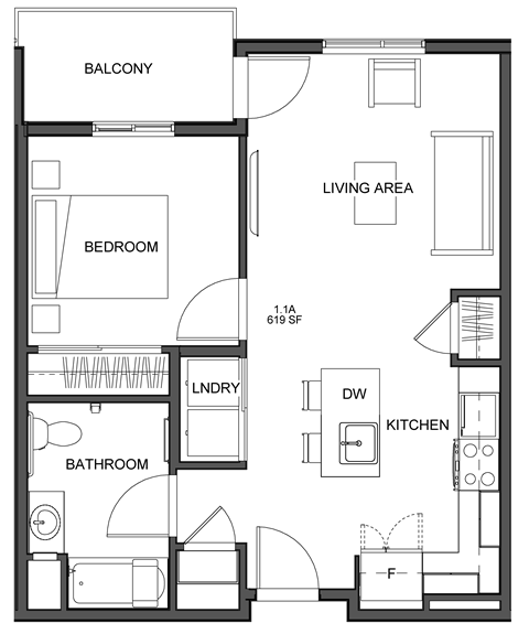 a floor plan of a small house with a bedroom and a living room
